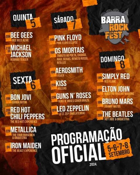 Programe-se para acompanhar aos shows do Barra Rock  Fest 2024