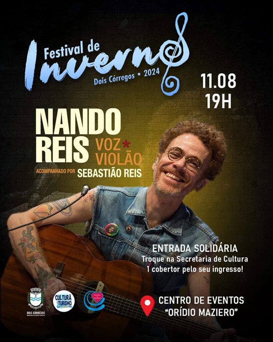 Dois Córregos tem show com Nando Reis neste Dia dos Pais: ingresso solidário em troca de cobertor