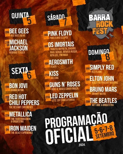 Barra Bonita abre Barra Rock Fest com Bee Gees e Michael Jackson: 4 dias de rock e shows gratuitos