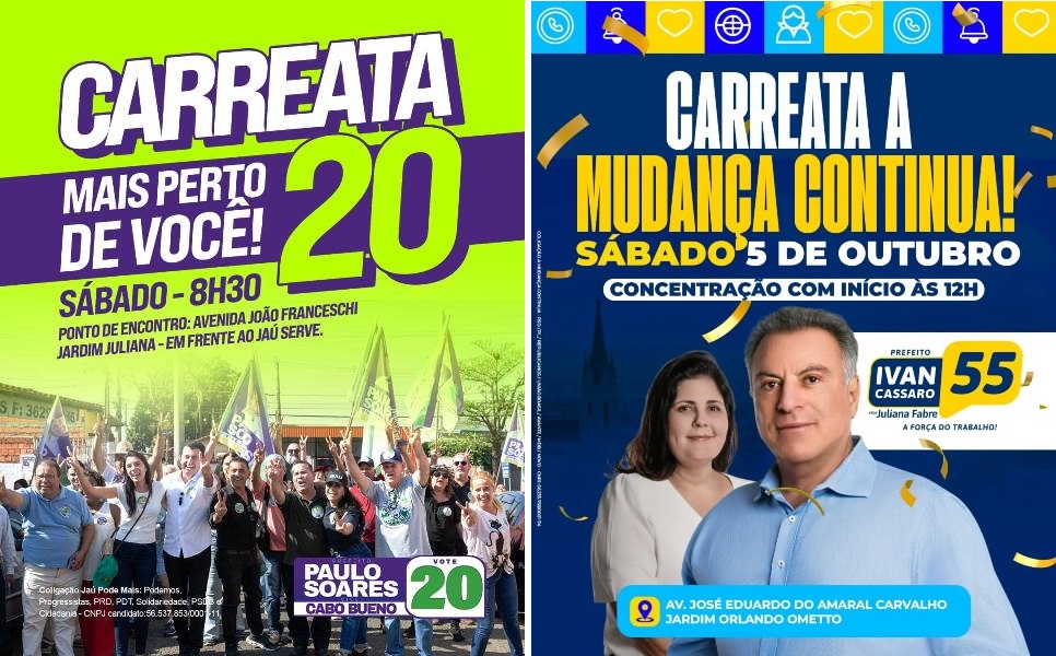 Vai ter duas carreatas  de candidatos a prefeito em Jaú: em qual delas você vai?