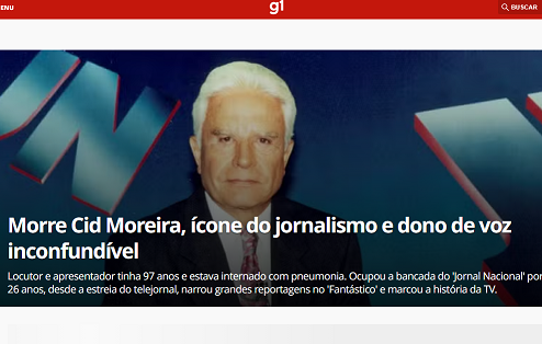 G1: Morre o jornalista Cid Moreira, um dos rostos mais icônicos da televisão brasileira, aos 97 anos