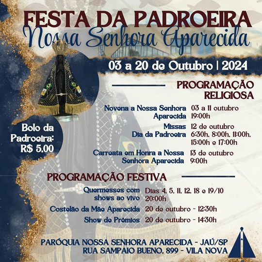 PARÓQUIA NOSSA SENHORA APARECIDA TERÁ PROGRAMAÇÃO ESPECIAL NO MÊS DE OUTUBRO