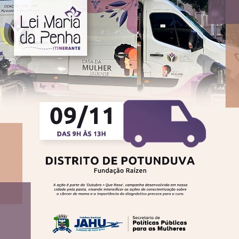 LEI MARIA DA PENHA ITINERANTE VAI À POTUNDUVA NO SÁBADO. VEJA LOCAL E HORÁRIO