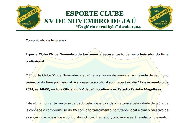 XV de Jaú anuncia novo técnico em evento com a imprensa na Loja do XV: novos ares, agora na Série A-3