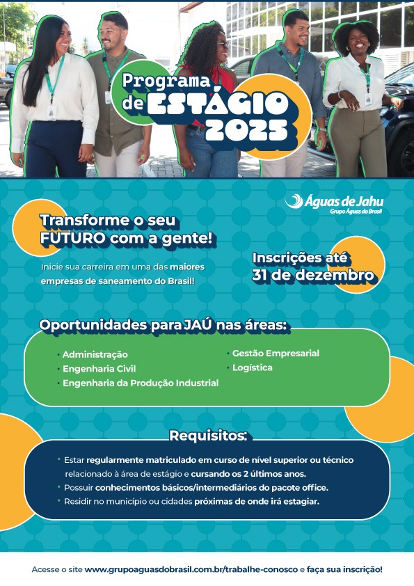 Águas de Jahu abre inscrições para o Programa de Estágio 2025