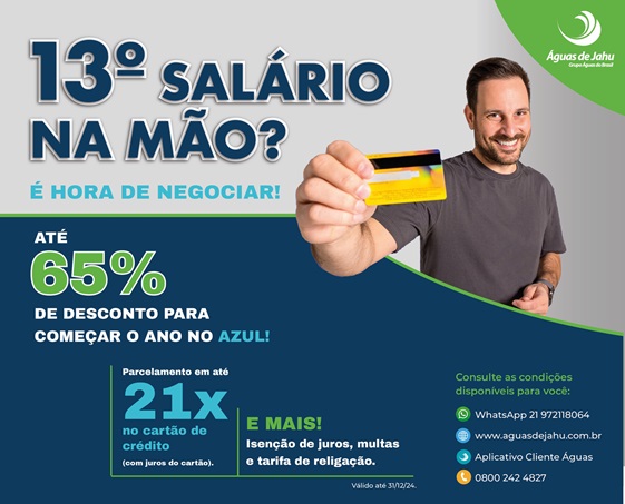 Águas de Jahu faz negociação de débitos até 31/12: desconto de até 65% para clientes