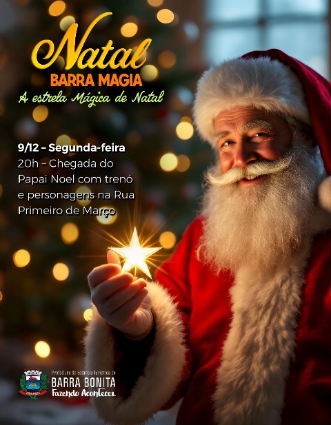 Papai Noel chega à avenida comercial no Centro de Barra Bonita: veja programação