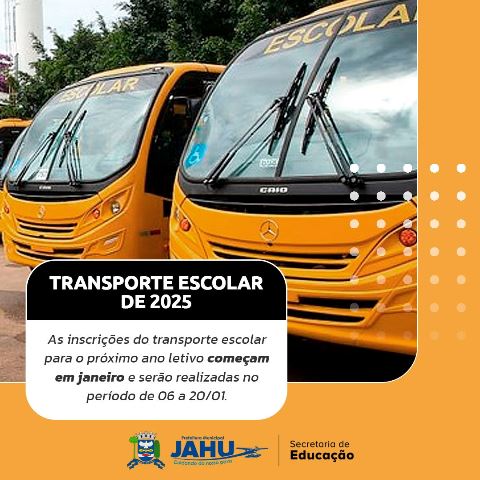 INSCRIÇÕES PARA O TRANSPORTE ESCOLAR DE 2025 COMEÇAM EM JANEIRO