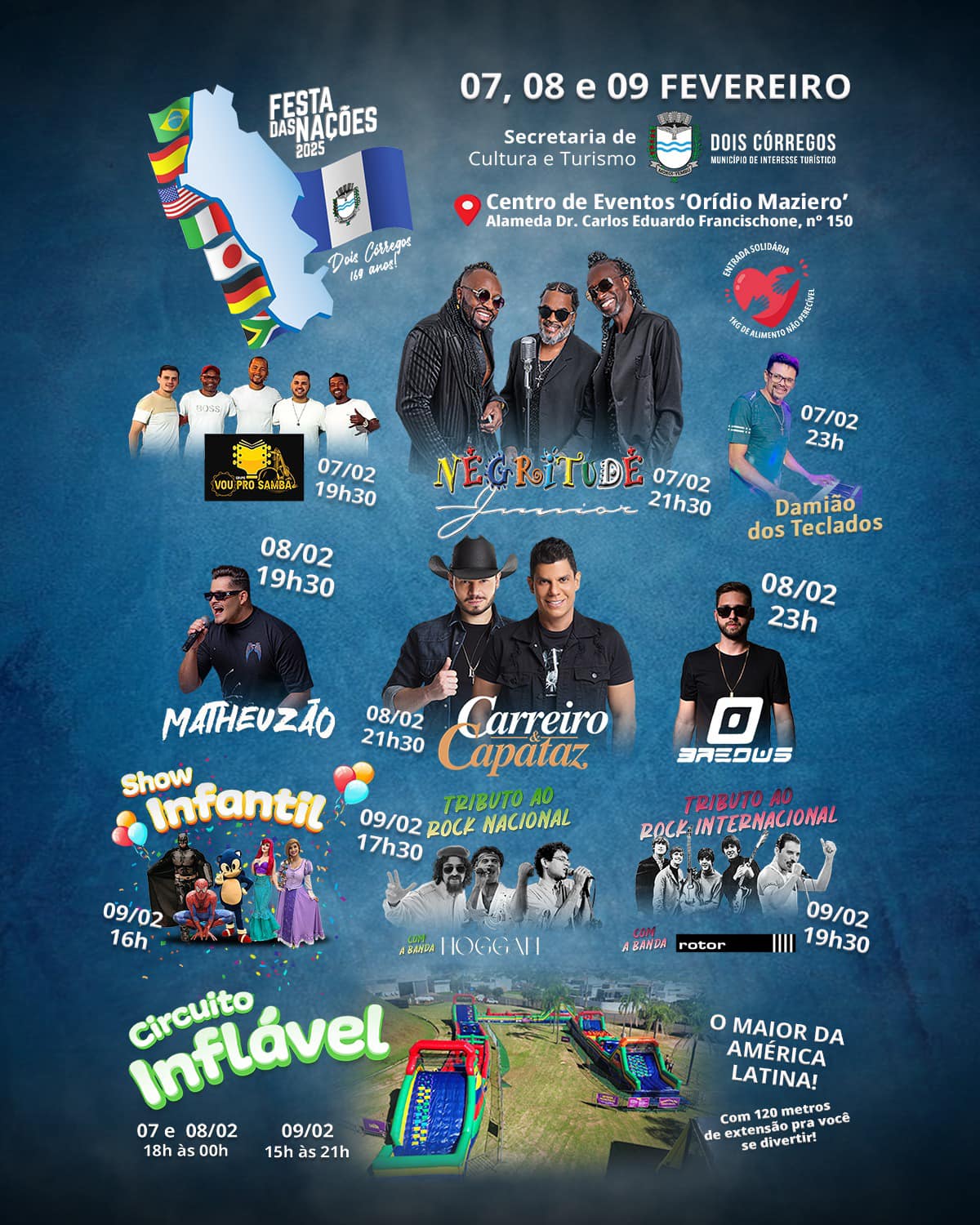 FESTA DAS NAÇÕES DE DOIS CÓRREGOS: CONFIRA A PROGRAMAÇÃO, QUE INCLUI NEGRITUDE JÚNIOR E CARREIRO & CAPATAZ