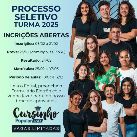 Cursinho Popular Jaú abre inscrições para a turma 2025