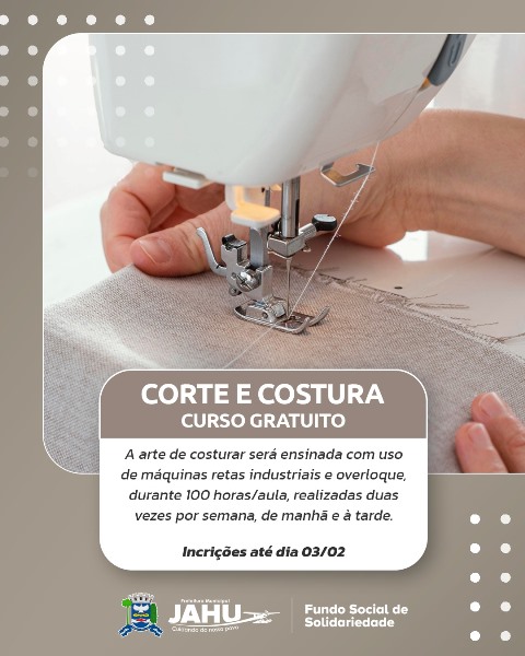CURSO GRATUITO DE CORTE E COSTURA: INSCRIÇÕES NESTA SEGUNDA, DIA 3