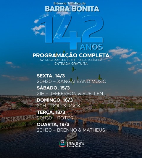 “Nós vai descer”: Barra Bonita celebra 142 anos com festa e programação musical gratuita, incluindo Brenno & Matheu