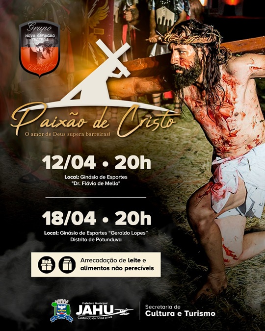 Encenação da ‘Paixão de Cristo’ emociona fiéis neste sábado (12) no Ginásio Flávio de Mello, em Jaú