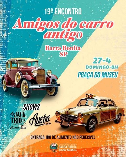 Barra Bonita celebra a nostalgia sobre rodas com carros antigos, rock e solidariedade neste domingo