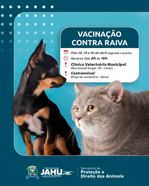 VACINAÇÃO CONTRA RAIVA NA CLÍNICA VETERINÁRIA MUNICIPAL E NO CASTRAMÓVEL EM FRENTE DO POUPATEMPO