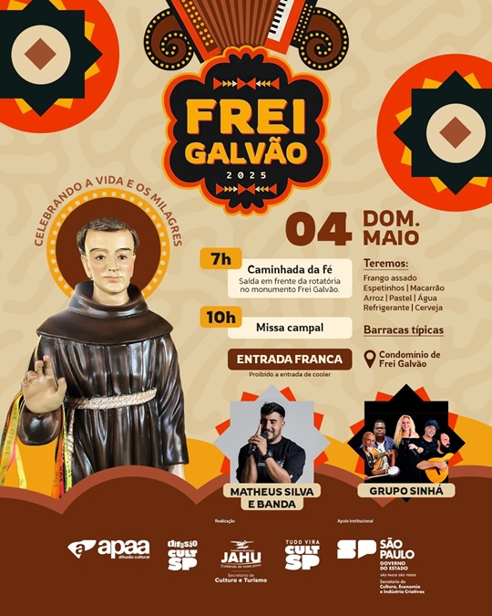 TRADICIONAL FESTA DE FREI GALVÃO OCORRE NESTE DOMINGO NO DISTRITO DE POTUNDUVA