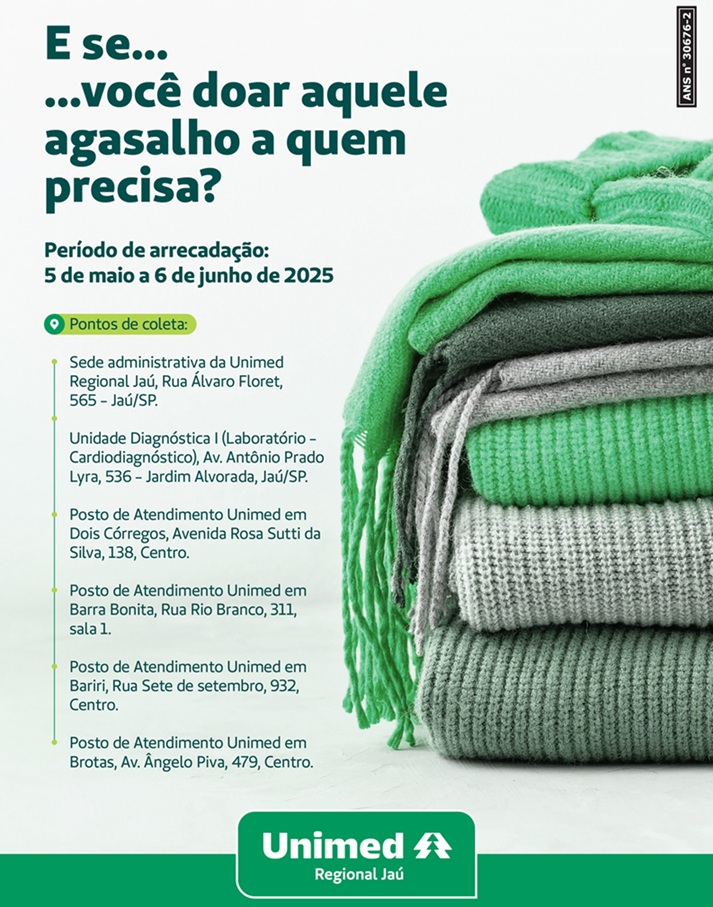 Unimed Regional Jaú lança Campanha do Agasalho 2025 para aquecer o inverno de quem mais precisa
