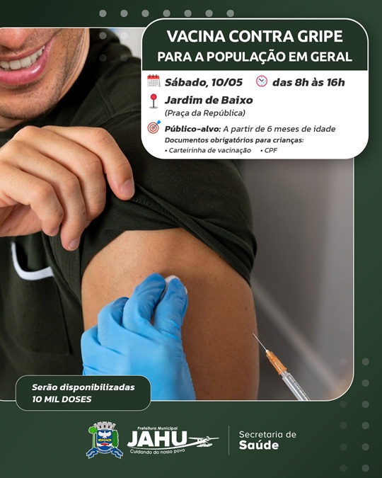 Vacinação contra a gripe acontece neste sábado (10) para toda a população em Jaú no Dia D em todo o país