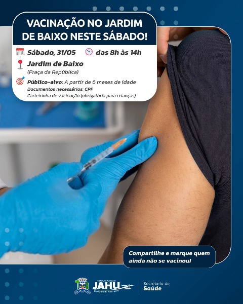 “Se depender da gente, você não fica gripado”: Prefeitura realiza plantão de vacinação contra gripe no Jardim de Baixo neste sábado (31)