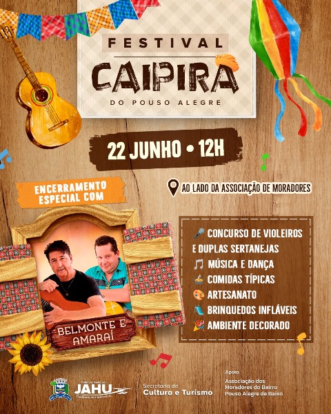 15º Festival Caipira de Jaú promete dia inesquecível com música, comida típica e tradição no Pouso Alegre