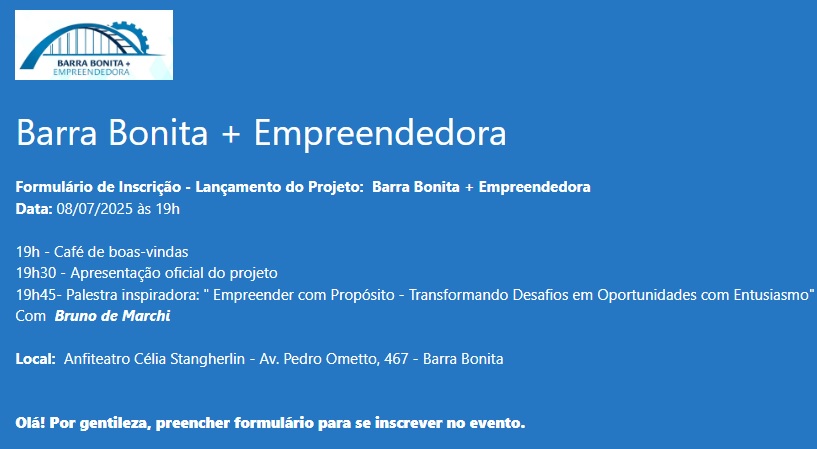 Sebrae-SP lança Projeto “Barra Bonita Mais Empreendedora” 