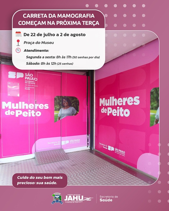 Começam nesta terça os atendimentos da Carreta da Mamografia em Jaú: prevenção gratuita para mulheres até 2 de agosto