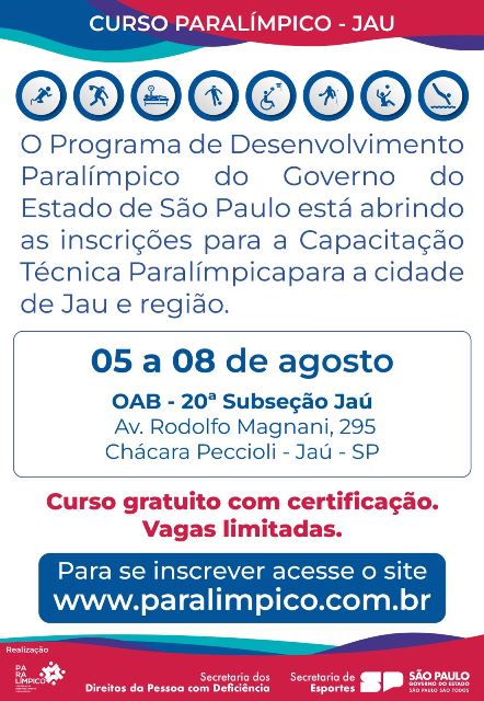 Curso de Capacitação Paralímpica em Jaú oferece formação gratuita em oito modalidades e busca ampliar rede de professores