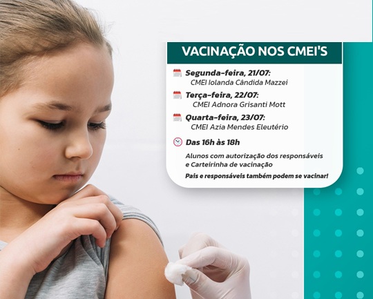 VACINAÇÃO CONTRA GRIPE NAS ESCOLINHAS IOLANDA MAZZEI, ADNORA E AZIA MENDES NESTA SEMANA: PAIS E FILHOS PODEM SE IMUNIZAR