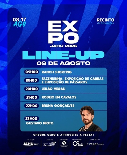 EXPOJAHU: FINAL DE SEMANA TERÁ GUSTAVO MIOTO, CÉSAR MENOTTI & FABIANO, RODEIO, EXPOSIÇÕES E MUITO MAIS