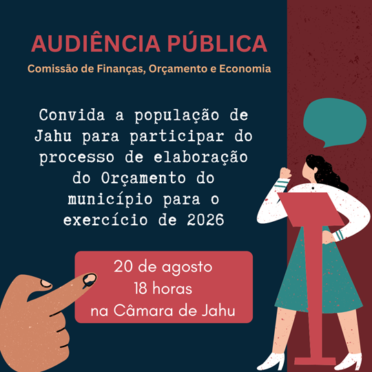 Câmara de Jahu promove audiência pública sobre Orçamento de 2026 nesta quarta-feira