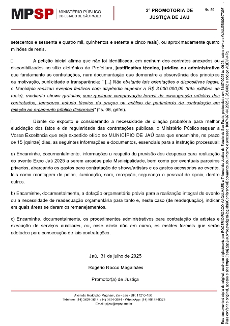 Gastos com Expo Jaú 2025 sob investigação do MP expõem desequilíbrio nas políticas culturais da cidade