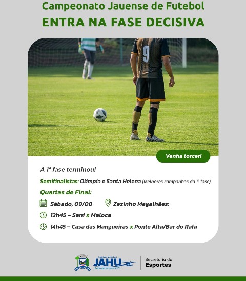 Campeonato Jauense de Futebol entra na fase decisiva com confrontos das quartas definidos
