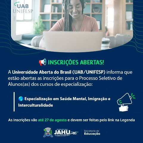 Polo da UAB em Jahu abre inscrições para curso gratuito de especialização em Saúde Mental, Imigração e Interculturalidade