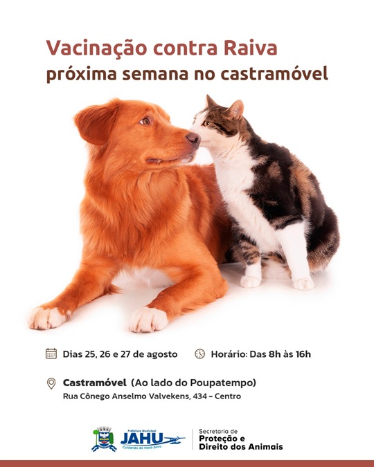 Jaú promove campanha de vacinação contra raiva para cães e gatos no Castramóvel