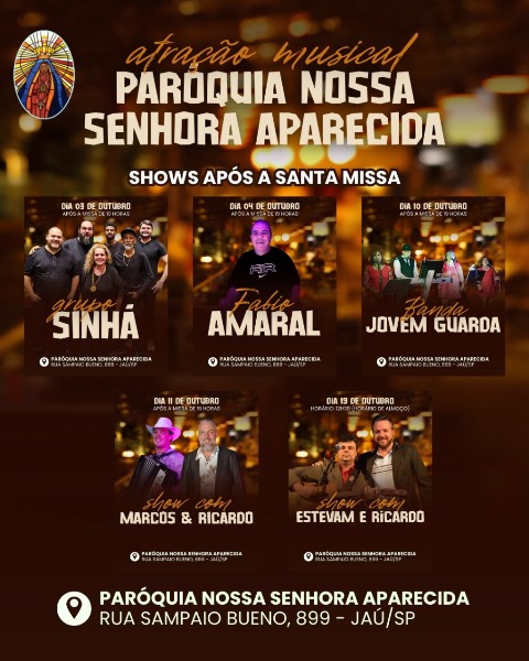 FESTA DA PADROEIRA EM JAÚ COMEÇA DIA 3 DE OUTUBRO COM BOLO, COSTELÃO E MUITOS SHOWS