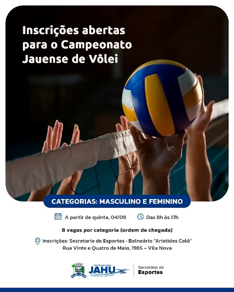 Inscrições abertas para o Campeonato Jauense de Vôlei 2025