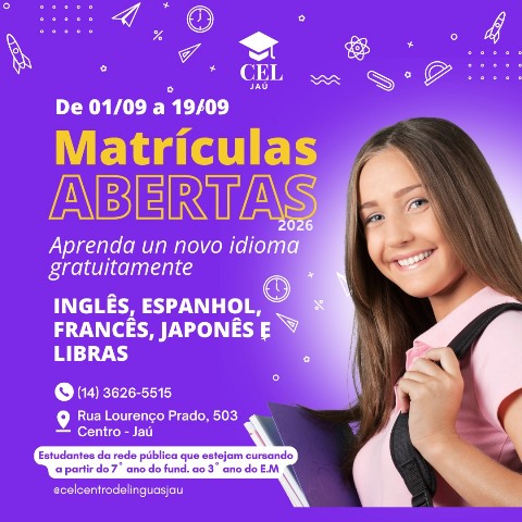 CEL Jaú abre matrículas para cursos gratuitos de idiomas