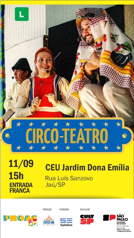 Circo-Teatro se apresenta no CEU Jaú no dia 11 de setembro, às 15h