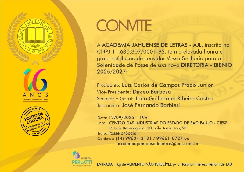 POSSE SOLIDÁRIA – Nesta sexta-feira toma posse a nova diretoria da ABL.