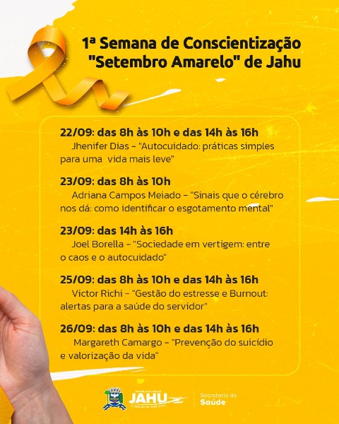 Setembro Amarelo: Prefeitura de Jahu promove encontros sobre saúde mental para servidores municipais