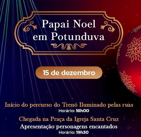 Papai Noel desembarca em Potunduva na segunda-feira; evento integra programação oficial da Magia do Natal 2025