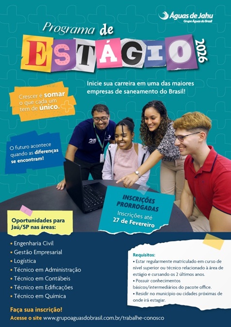 Programa de Estágio 2026: Águas de Jahu prorroga inscrições até 27 de fevereiro