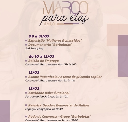 CAMPANHA “MARÇO PARA ELAS”: PROGRAMAÇÃO DE HOJE DOS PRÓXIMOS DIAS