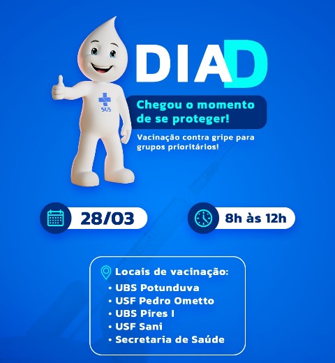 VACINAÇÃO CONTRA GRIPE PARA GRUPOS PRIORITÁRIOS NESTE SÁBADO (28)