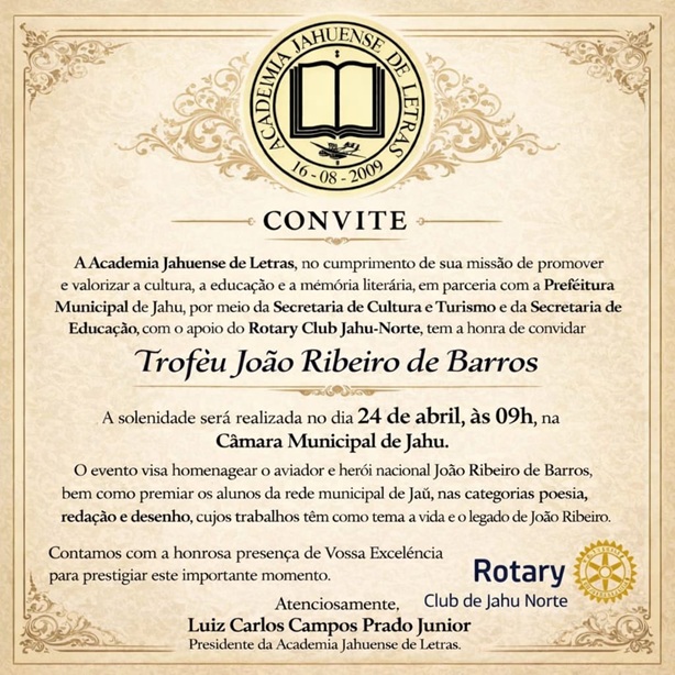 Academia Jahuense de Letras promove entrega do Prêmio João Ribeiro de Barros na sexta-feira