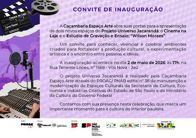 Universo Jacarandá inaugura Cinema na Laje e Estúdio Wilson Moraes na Caçambaria Espaço Arte