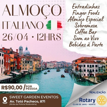 Almoço Italiano beneficente reúne gastronomia típica e música ao vivo em Jaú com Adriano Milani