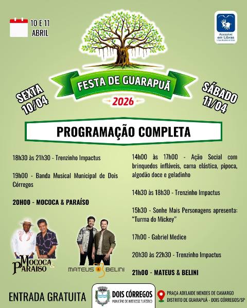 Festa de Guarapuã movimenta distrito de Dois Córregos com programação cultural, shows e atrações para toda a família