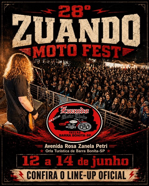 28º Zuando Moto Fest agita Barra Bonita com três dias de rock, motociclismo e tradição na Orla Turística