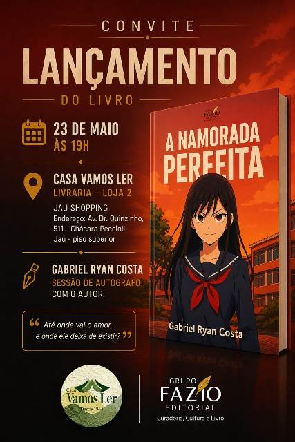 Livro do jauense Gabriel Ryan Costa, “A Namorada Perfeita”, será lançado na Livraria Vamos Ler